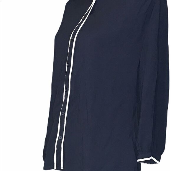 Jcp. Women’s navy button down blouse white stripe - Picture 7 of 16